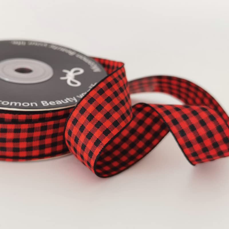 Micomon Red and Black Gingham Plaid Checked Ribbon 25 Yards Each Roll 100% Polyester (1"",BlackRed) - Image 5